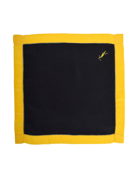 Yves Saint Laurent Vintage YSL Black and Yellow Silk Pocket Square Scarf