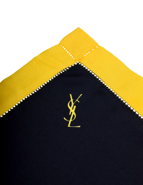 Yves Saint Laurent Vintage YSL Black and Yellow Silk Pocket Square Scarf