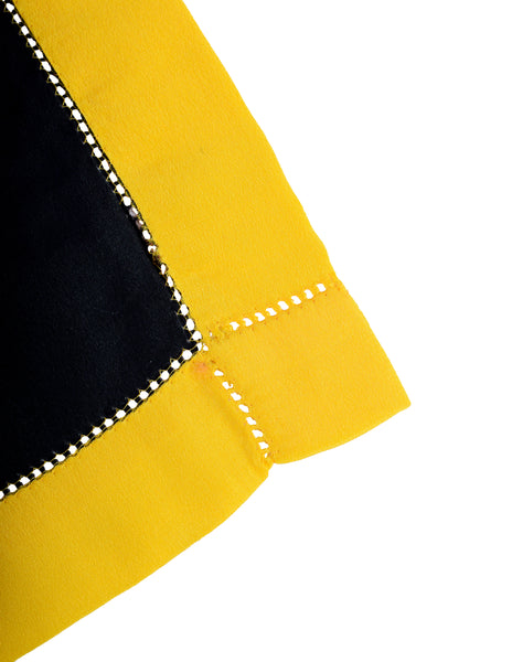 Yves Saint Laurent Vintage YSL Black and Yellow Silk Pocket Square Scarf