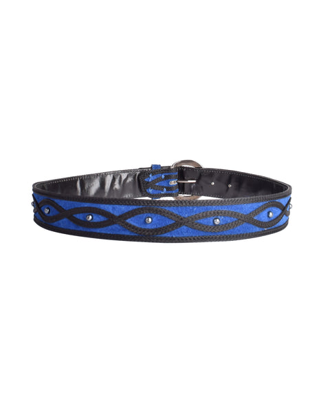 Yves Saint Laurent Vintage AW 1982 Black and Blue Suede Belt