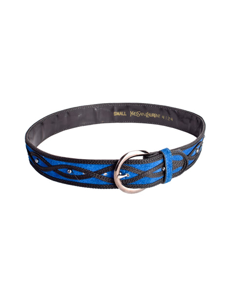 Yves Saint Laurent Vintage AW 1982 Black and Blue Suede Belt