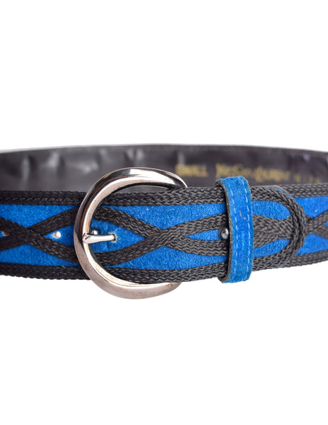 Yves Saint Laurent Vintage AW 1982 Black and Blue Suede Belt