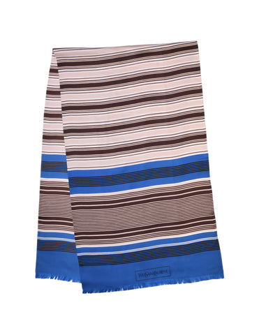 Yves Saint Laurent Vintage Blue Brown Striped Oblong Rectangular Scarf