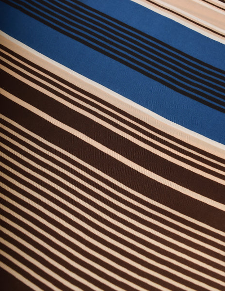 Yves Saint Laurent Vintage Blue Brown Striped Oblong Rectangular Scarf