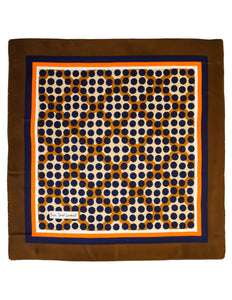 Yves Saint Laurent Vintage Brown Orange Blue Geometric Mod Silk Scarf