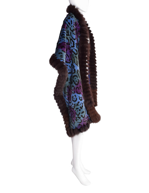 SAINT LAURENT アニマル柄ストール Yves Saint Laurent Vintage Purple Blue Leopard Fox Fur Oversized