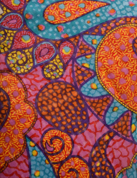 Yves Saint Laurent Vintage 1970s Vibrant Multicolor Paisley Mosaic Woven Wool Scarf