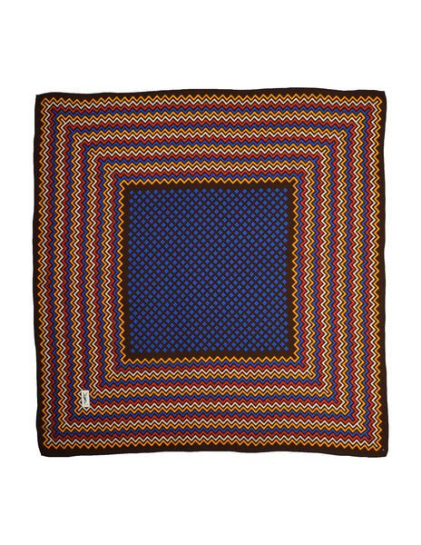 Yves Saint Laurent Vintage 1980s Dark Brown Multicolor Chevron Silk Scarf