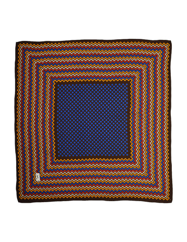 Yves Saint Laurent Vintage 1980s Dark Brown Multicolor Chevron Silk Scarf