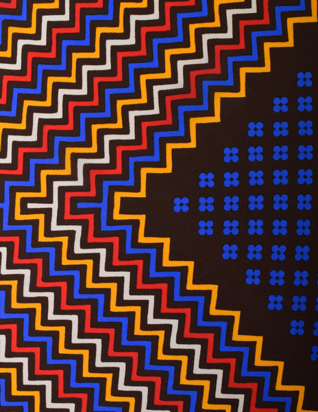 Yves Saint Laurent Vintage 1980s Dark Brown Multicolor Chevron Silk Scarf
