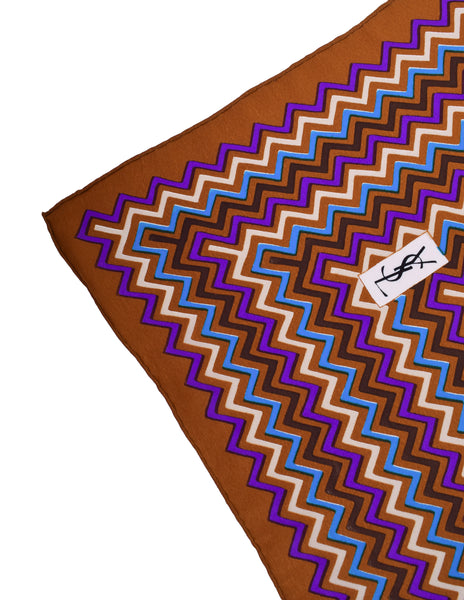 Yves Saint Laurent Vintage 1980s Brown Multicolor Chevron Silk Scarf