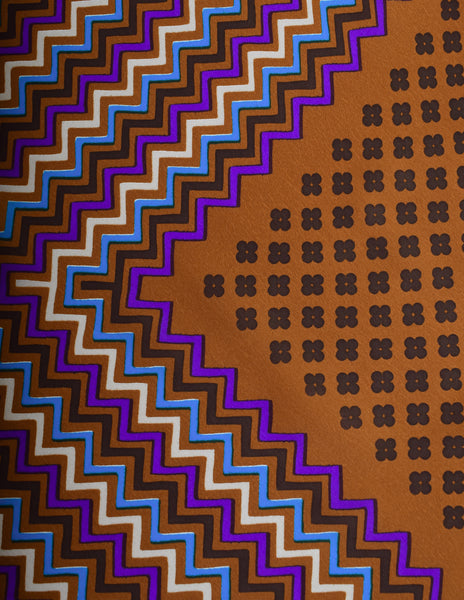 Yves Saint Laurent Vintage 1980s Brown Multicolor Chevron Silk Scarf