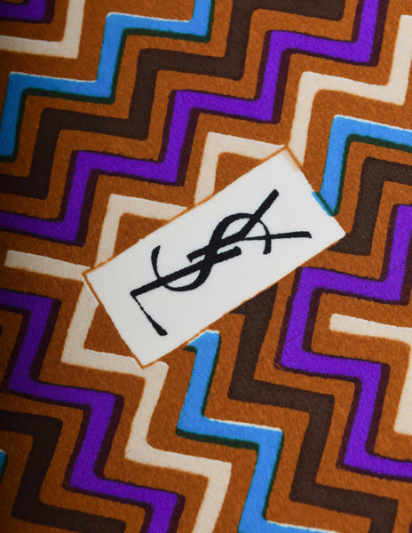 Yves Saint Laurent Vintage 1980s Brown Multicolor Chevron Silk Scarf