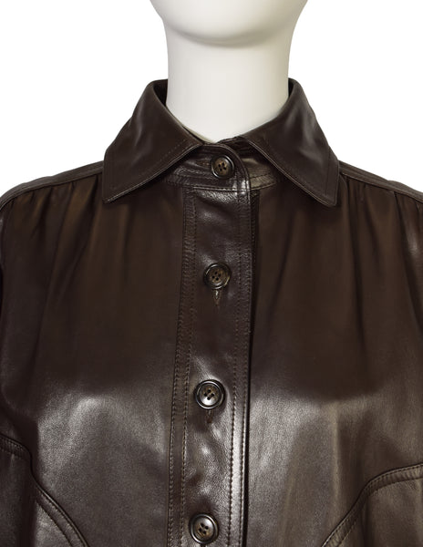 Yves Saint Laurent Vintage AW 1978 Chocolate Brown Lambskin Leather Bomber Style Jacket