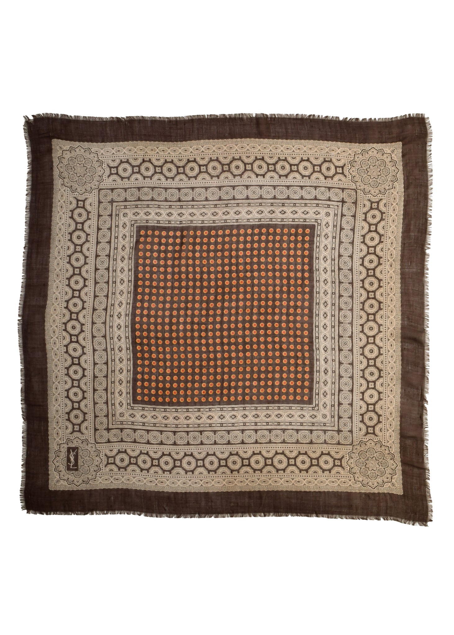 Yves Saint Laurent Vintage 1976 Russian Collection Brown Medallion Wool Scarf