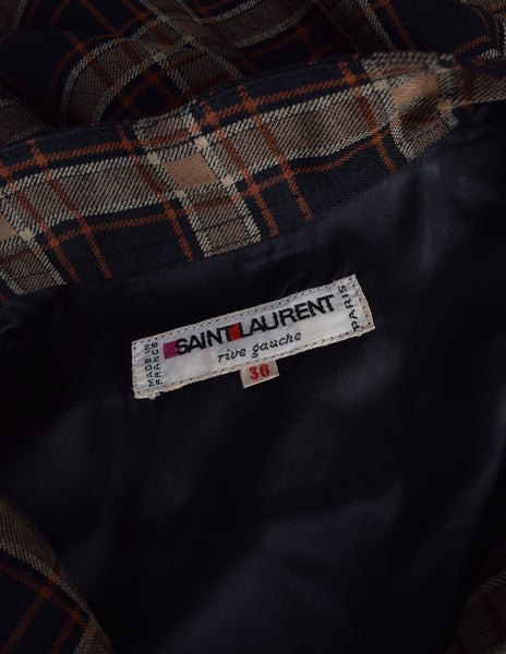 Yves Saint Laurent Vintage AW 1977 Brown Plaid A-Line Smock Tent Dress