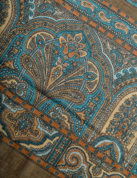 Yves Saint Laurent Vintage 1976 Russian Collection Green Paisley Oversized Wool Scarf
