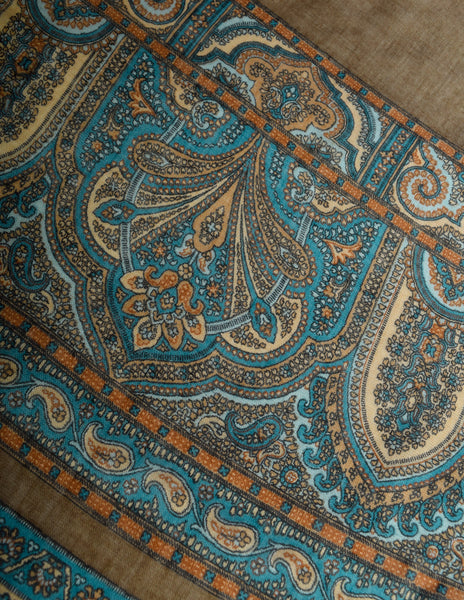 Yves Saint Laurent Vintage 1976 Russian Collection Green Paisley Oversized Wool Scarf