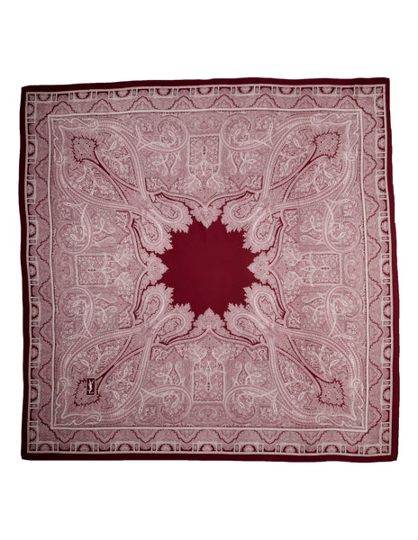 Yves Saint Laurent Vintage 1977 Maroon Cream Floral Paisley Oversized Silk Wrap Scarf