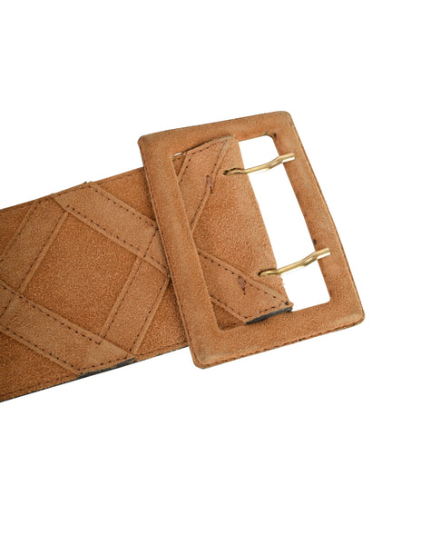 Yves Saint Laurent Vintage Tan Suede Wide Waist Belt