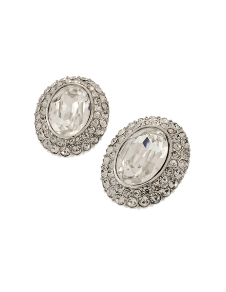 YSL Vintage Oversized Oval Clear Rhinestone Silver Statement Earrings