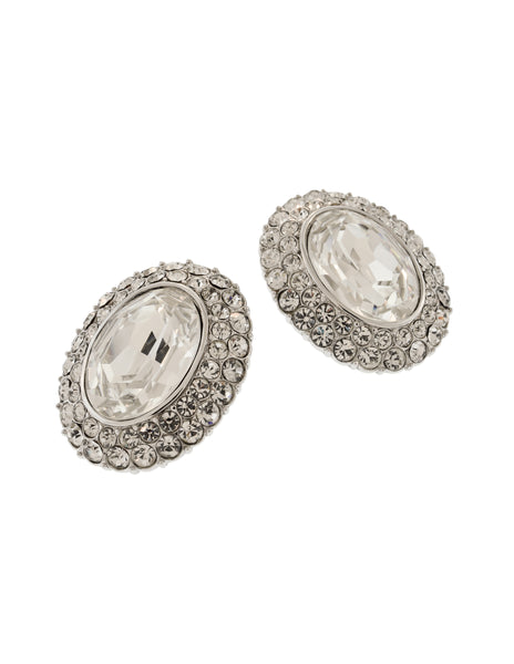 YSL Vintage Oversized Oval Clear Rhinestone Silver Statement Earrings