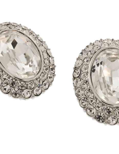 YSL Vintage Oversized Oval Clear Rhinestone Silver Statement Earrings