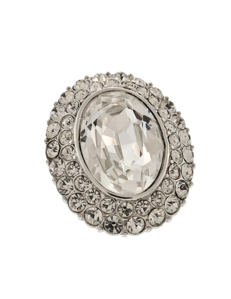YSL Vintage Oversized Oval Clear Rhinestone Silver Statement Earrings