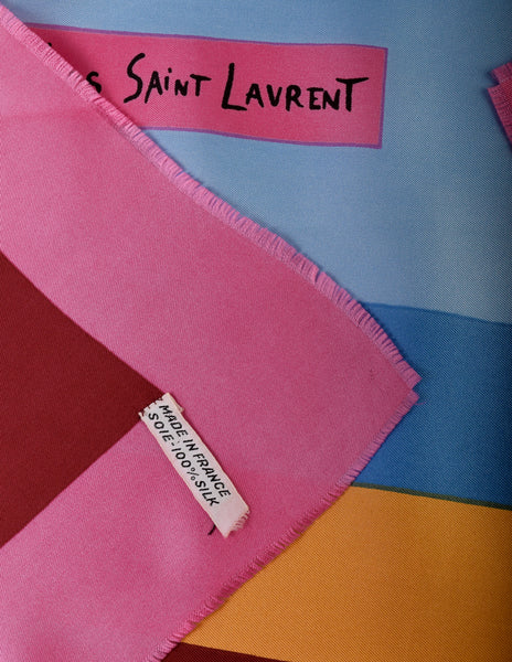 Yves Saint Laurent Vintage 1960s Multicolor Mod Op Art Graphic Silk Scarf