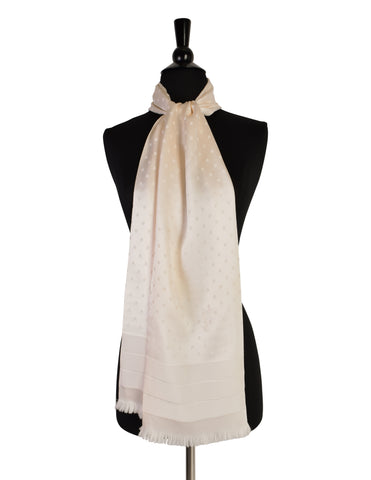 Yves Saint Laurent Vintage Cream Polka Dot Silk Jacquard Oblong Rectangular Scarf