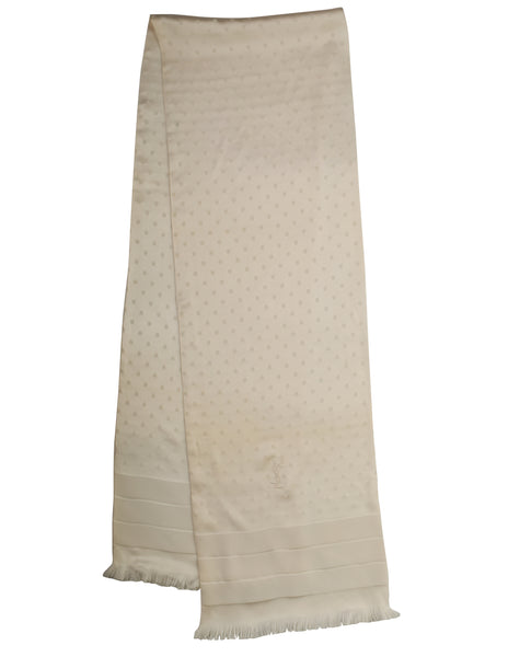 Yves Saint Laurent Vintage Cream Polka Dot Silk Jacquard Oblong Rectangular Scarf