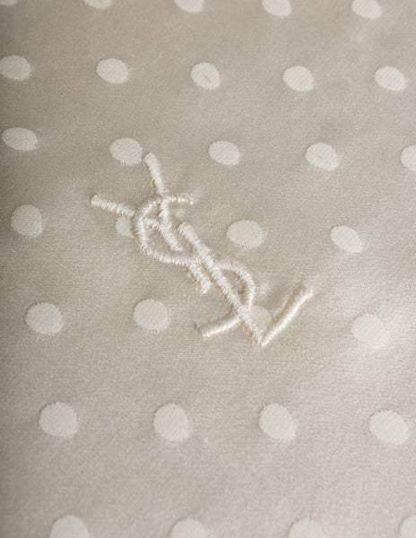 Yves Saint Laurent Vintage Cream Polka Dot Silk Jacquard Oblong Rectangular Scarf