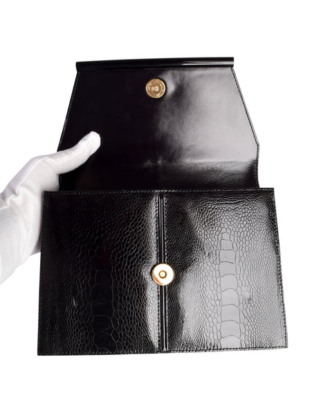 Yves Saint Laurent Vintage 1970s Black Crocodile Embossed Leather Clutch Bag