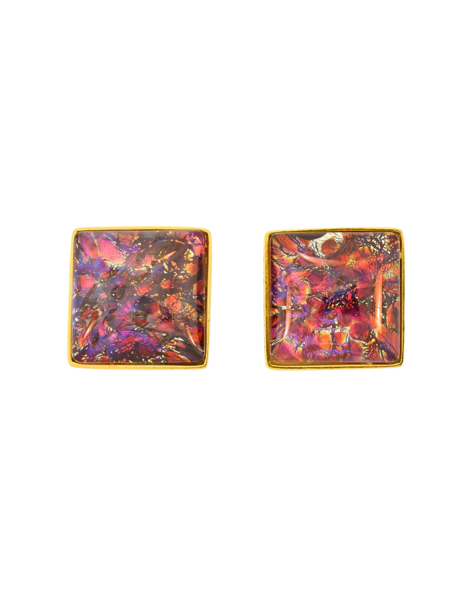 YSL Vintage Saturn Red Dichroic Glass Gold Earrings
