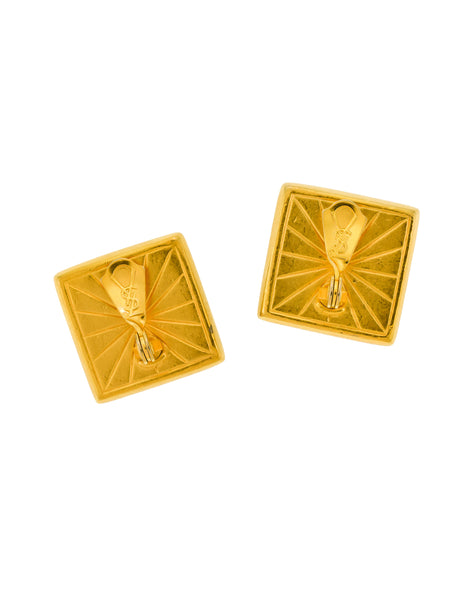 YSL Vintage Saturn Red Dichroic Glass Gold Earrings