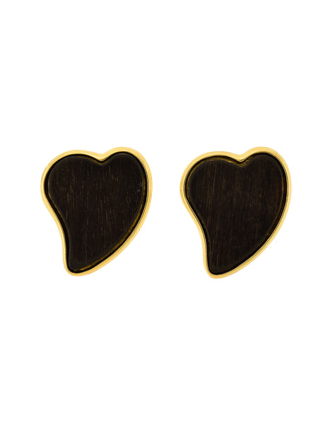 Yves Saint Laurent Vintage Ebony Wood Gold Heart Shaped Earrings