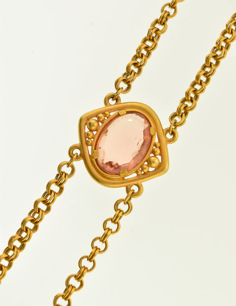 YSL Vintage Pink and Blue Glass Eye Double Strand Sautoir Necklace
