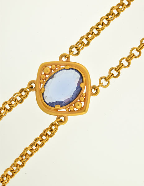 YSL Vintage Pink and Blue Glass Eye Double Strand Sautoir Necklace