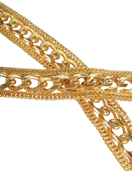 Yves Saint Laurent Vintage Gold Stacked Chain Buckle Belt