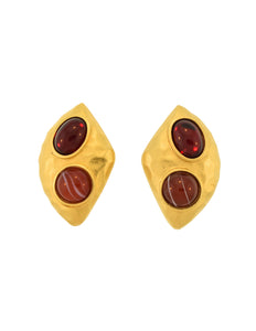 Yves Saint Laurent Vintage Gold Hammered Red Glass Cabochon Earrings