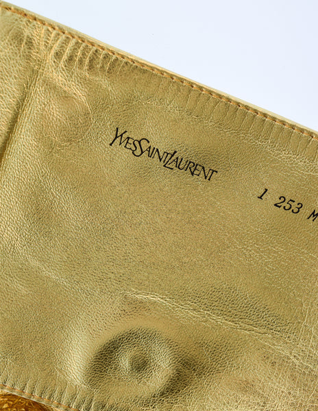 YSL Vintage Gold Pinecone Stud Metallic Leather Wrap Belt