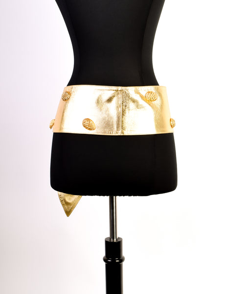 YSL Vintage Gold Pinecone Stud Metallic Leather Wrap Belt