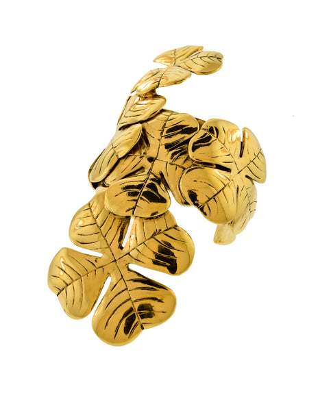 Yves Saint Laurent Vintage Massive Gold Shamrock Clover Cuff Bracelet