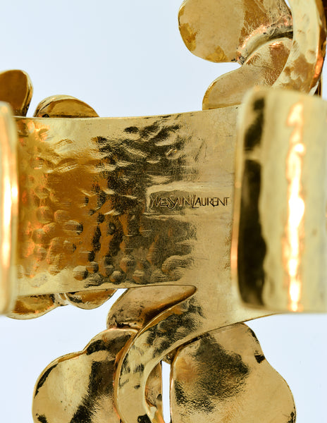 Yves Saint Laurent Vintage Massive Gold Shamrock Clover Cuff Bracelet
