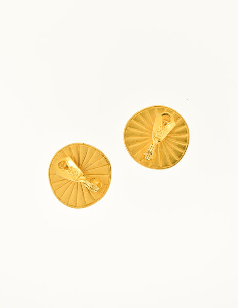 YSL Vintage White Gumdrop Cabochon Brushed Gold Earrings