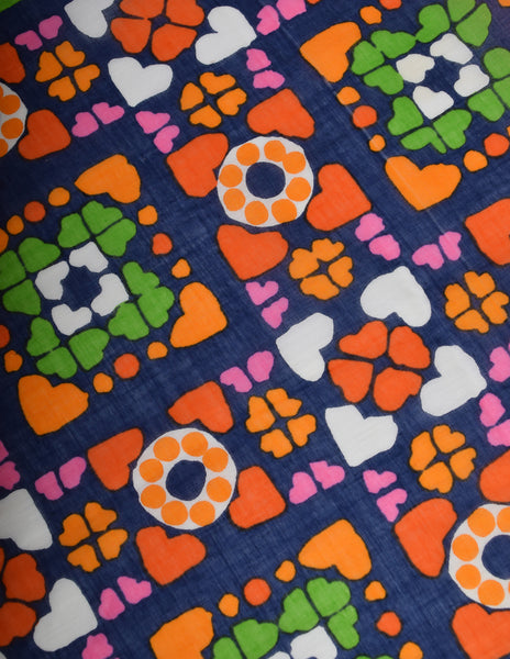 Yves Saint laurent Vintage Colorful Kitschy Heart Print Oblong Rectangular Cotton Scarf