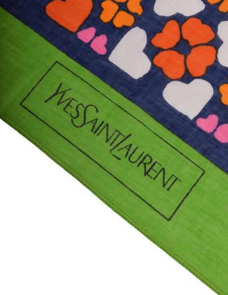 Yves Saint laurent Vintage Colorful Kitschy Heart Print Oblong Rectangular Cotton Scarf