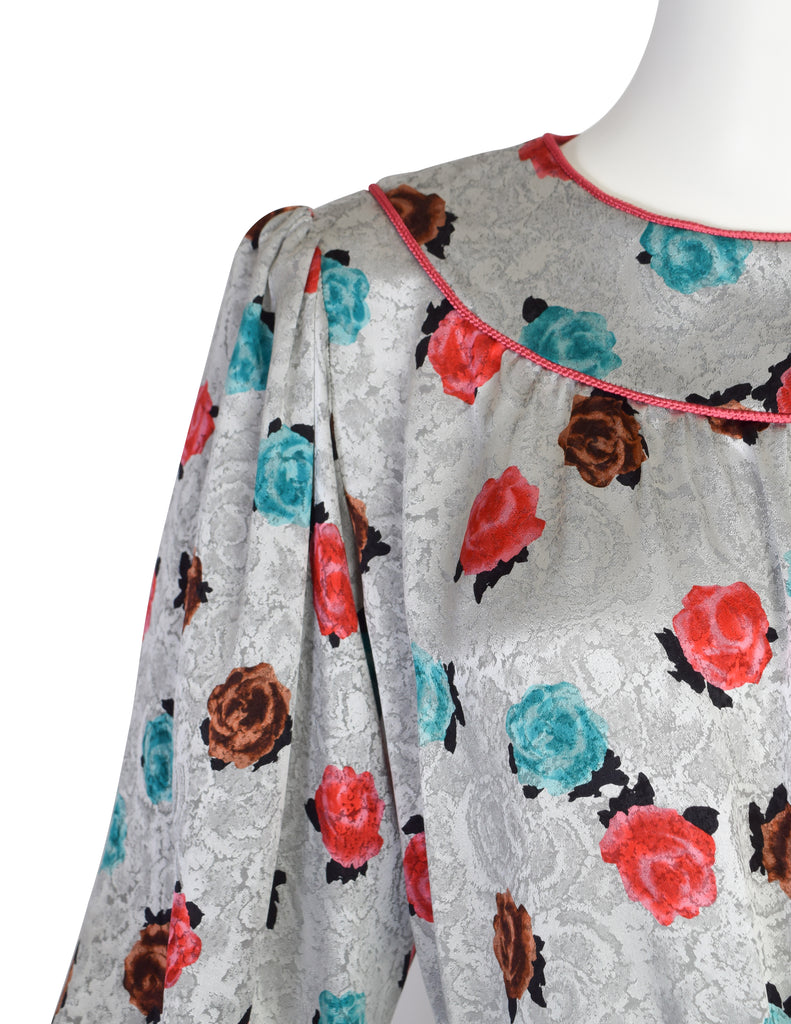 Yves Saint Laurent Vintage SS 1982 Silver Floral Jacquard Puff