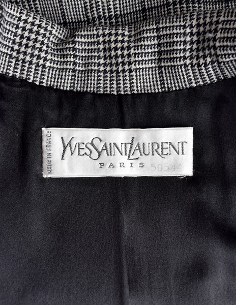 Yves Saint Laurent Vintage 1980s Haute Couture Numbered Black White Check Plaid Jacket Skirt Suit