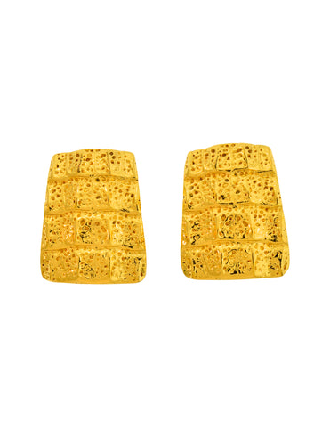 Yves Saint Laurent Vintage Gold Crocodile Embossed Motif Large Earrings